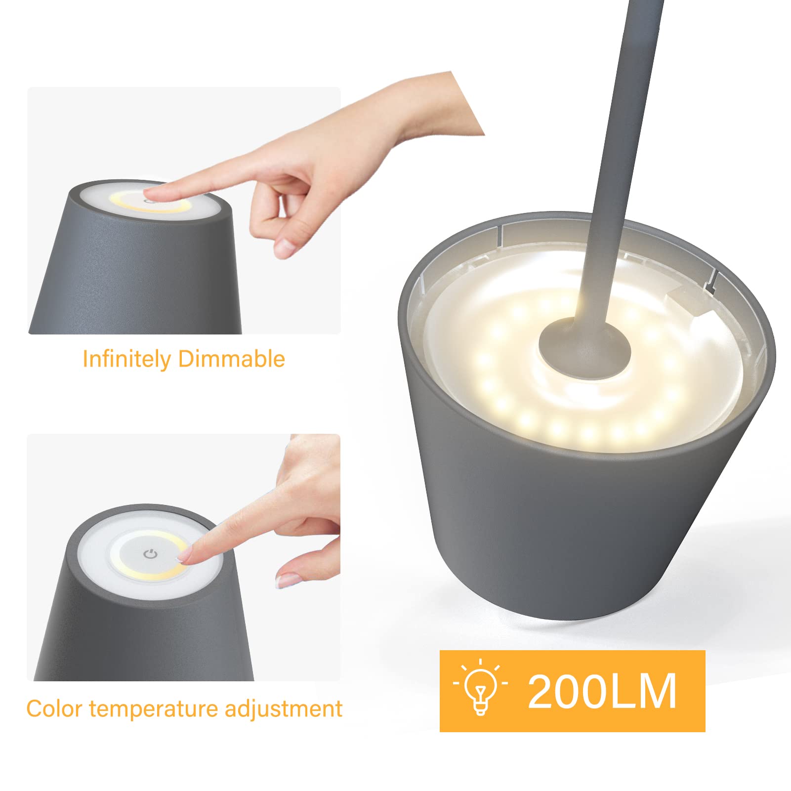 Lampade Da Tavolo Ricaricabili 3pz - LED Dimmerabili Con 3 Luci - IP54 Interni/Esterni - Foto 13