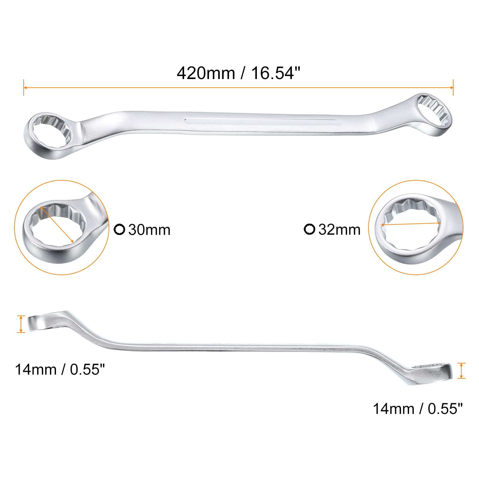 HARFINGTON 45-Degree Offset Box End Wrench 30mm x 32mm 12 Point Metric CR-V Double Box End Wrench Chrome Vanadium Steel Long Offset Torx Box Wrench for Automotive Home Repair Tool