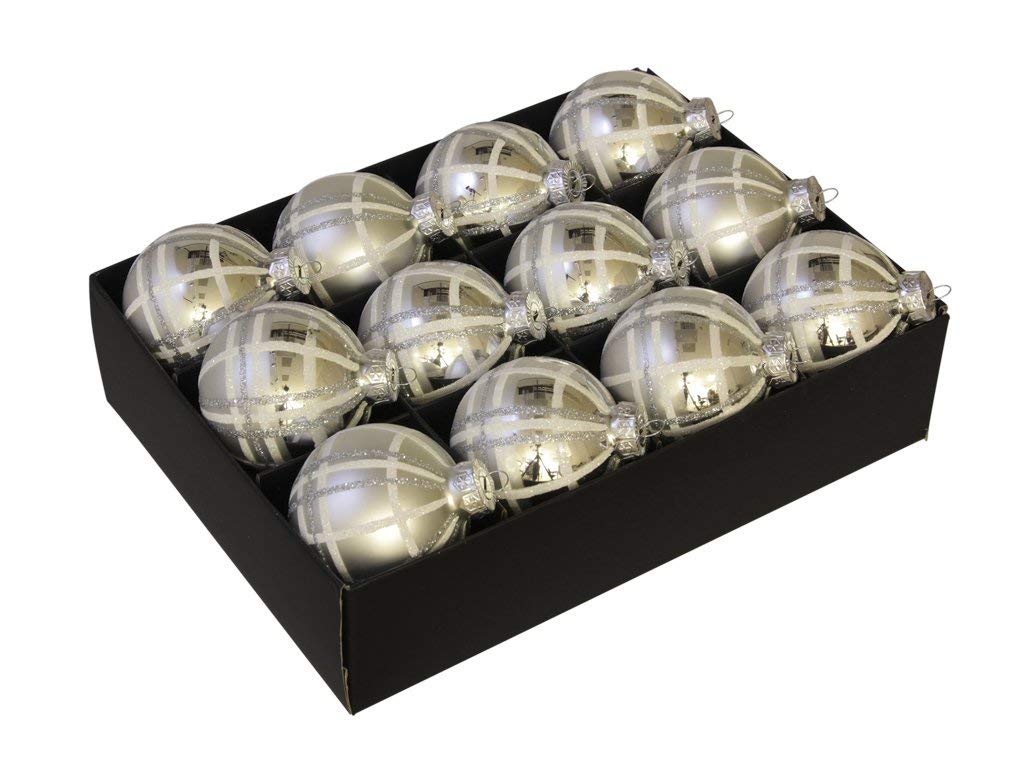 Boules de Noël 24 pcs - Scottisch Silver - 75 mm/Argent/Glas