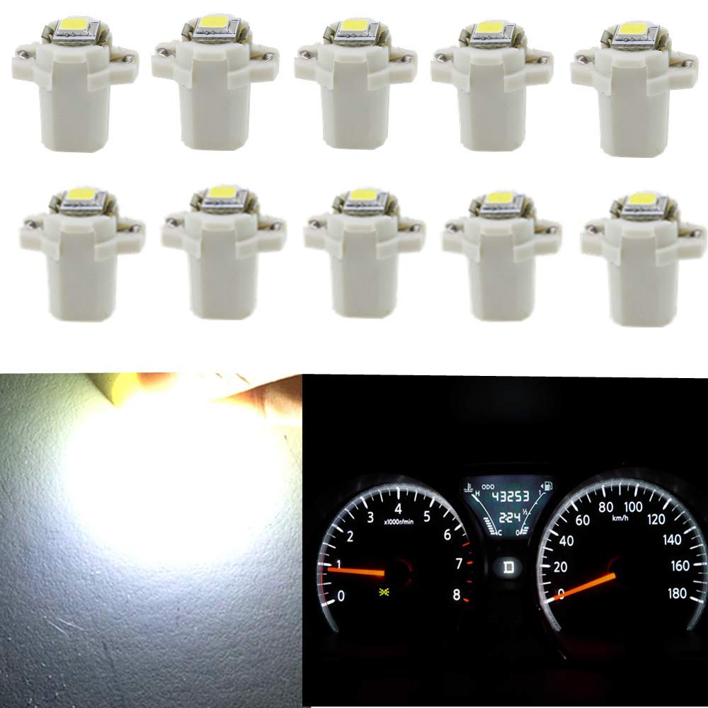 Alla Lighting 10pcs B8.3d Base Car Truck Dashboard Instrument Panel Gauge Cluster LED Lights Bulbs, Super Bright White WLJH T4.2 LED Bulb PC195 PC194 PC168