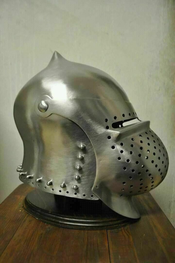 Medieval Armory Crafts 18-Gauge Steel Bascinet Pig Face Helmet, Brass Color, Adult Size, Medieval German Style, SCA LARP Reenactment, with Padded Cotton Interior