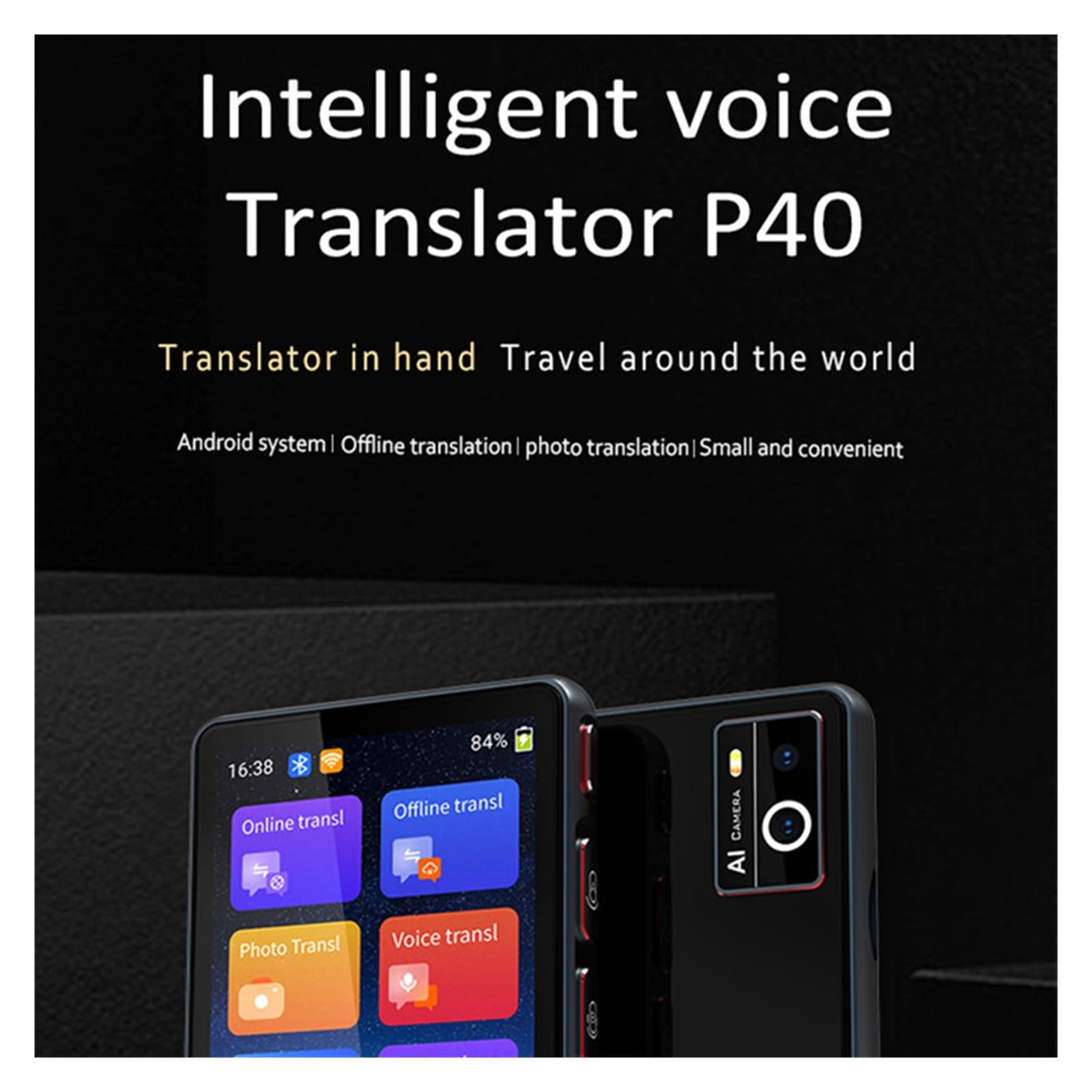 Traduttore Simultaneo Vocale, 1 PCS Traduttore vocale intelligente portatile 135 lingue in tempo reale 14 traduzioni offline Discorso multilingue Viaggi d'affari ,Traduttore Inglese Italiano(Noir)