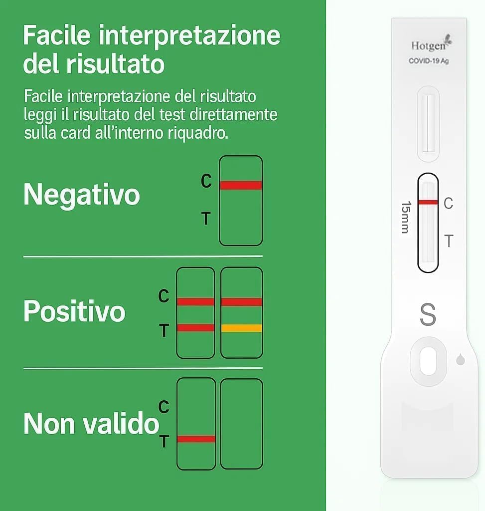 Hotgen 5 x Tamponi Covid 19 Rapido 2024 Nasale, Kit Rapido Tampone Test Antigenico Rapido, Validato per Varianti 2024, Singolarmente Imbustati 5 Test