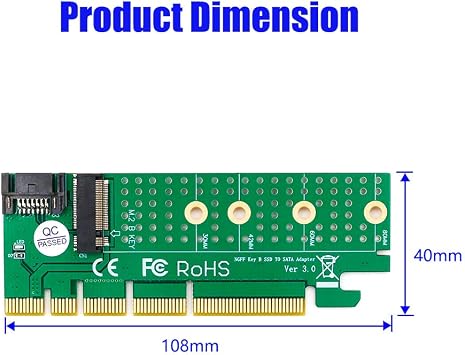 JMT M.2 NGFF B-Key SATA-Bus SSD to SATA3 Adapter PCIe Slot Riser Card Support 2230/2242/2260/2280 M2 SSD