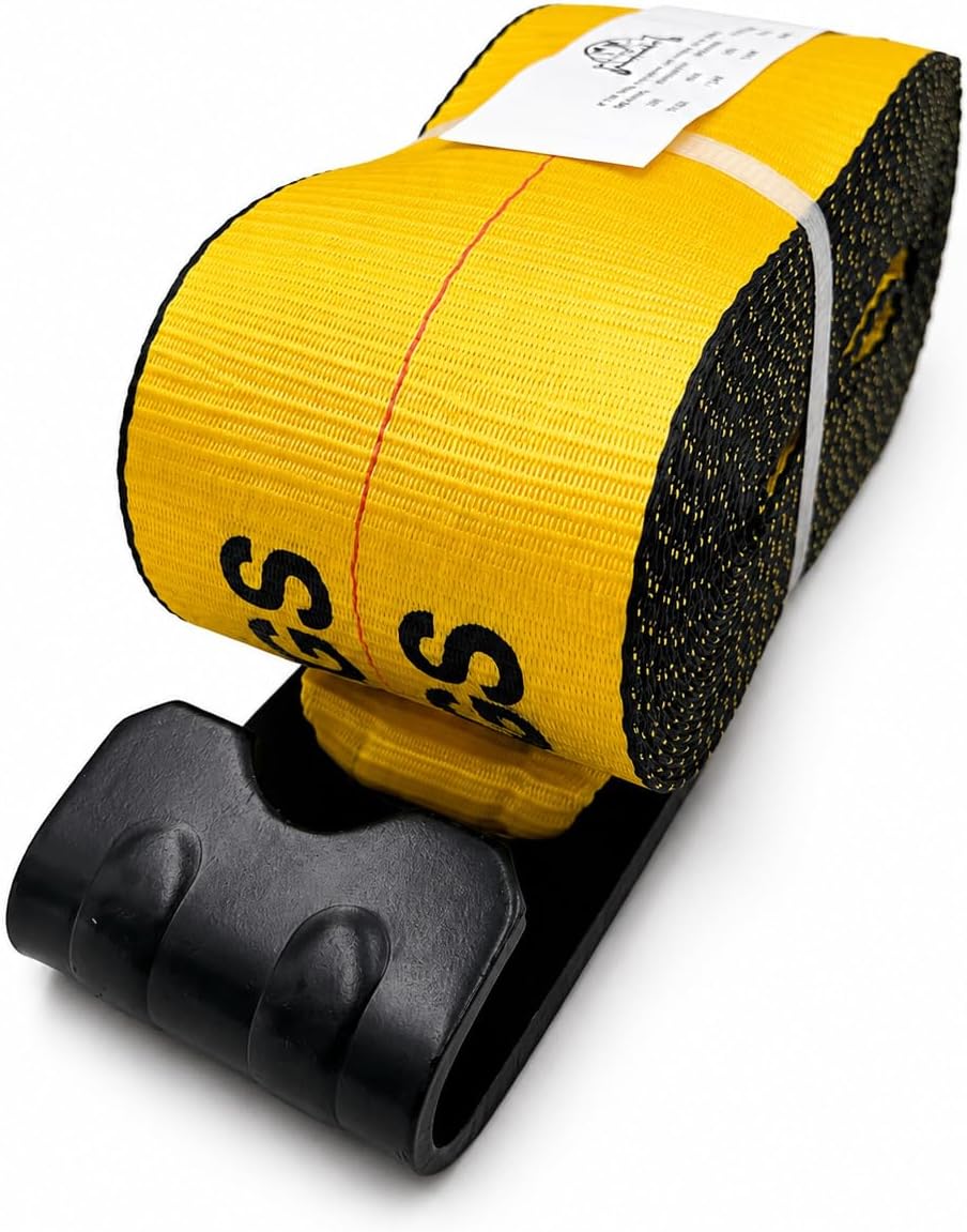 4" x30' Winch Strap with Flat Hook, 5,400 lb Working Load Limit, DOT Compliant, Heavy-Duty Polyester, Yellow