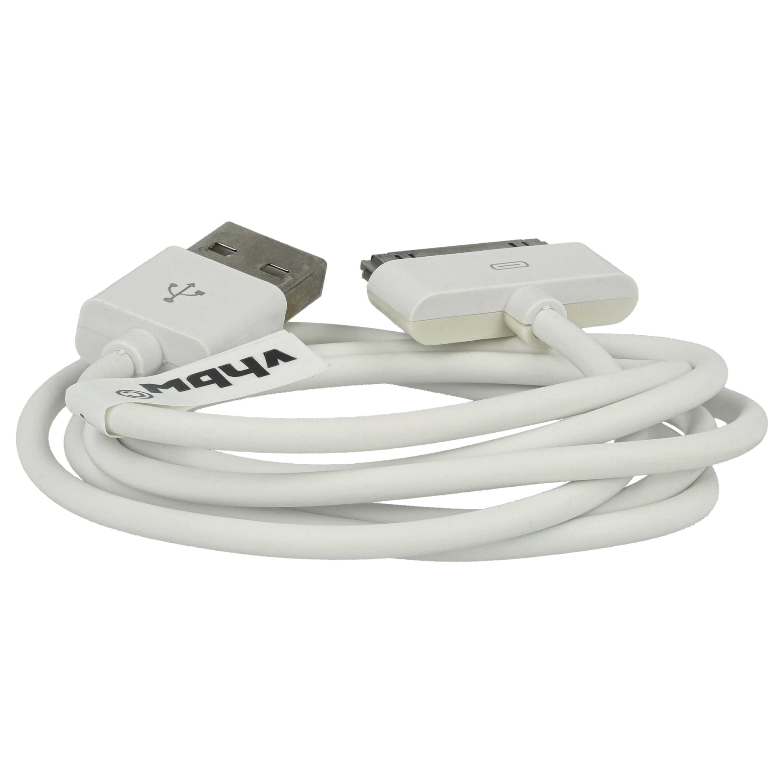 vhbw Kabel USB do transmisji danych kompatybilny z Apple iPod Touch 3 generacji | A1318, Touch 4 gen. - A1367, Touch 2 generacji. - Odtwarzacz MP3 A1288, biały, 80 cm