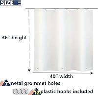 Vista 2 de Waterproof Plastic Shower Curtain 40x36 for Bathroom Window, Heavy Duty Vinyl Shower Window Curtain 40W x 36H, White