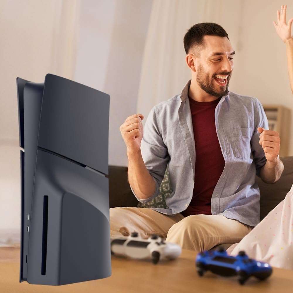 Slim Face Plates for PS5 Slim Disc Edition, Replacement Shell Cover Panel Accessories Compatible with PlayStation 5 Console Faceplate Skin (Black)