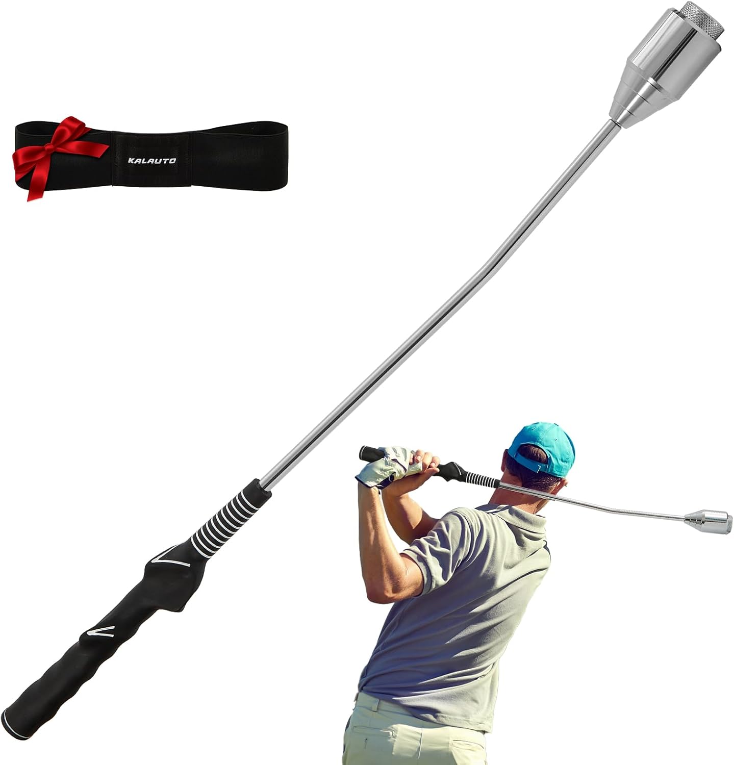 Golf Grip Swing Training Aid - Retractable Click Club Trainer Indoor Practice Warm Up Stick Flexible Telescopic Short Club Tempo Sound Release Trainer Devices Black-Right-handed Weighted Trainer