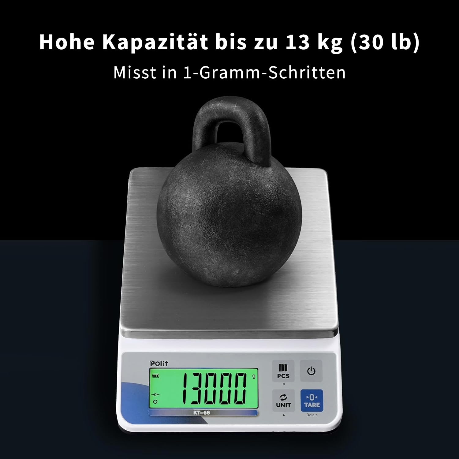 Polit Digitale Küchenwaage 13 kg, 1 g Präzision, Zählmodus, Edelstahlschale | Abnehmbare Wiegeschale, Duale Stromversorgung, LCD-Anzeige, Abschaltautomatik, Für Backen, Ernte & Versand