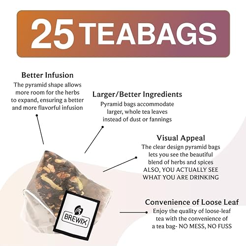 Vista 281 de BREWIX Bolsas de té de albahaca sagrada (15 bolsas de té piramidales) Camiseta con hojas de tulsi y manzanilla Sin cafeína, té de hierbas