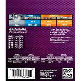 Elixir Cordes 16544 Cordes pour guitare acoustique Bronze phosphoreux avec revêtement Extra, Lot de 3 Pièces - Les Beatles, Paul McCartney, John Lennon, RIngo Starr, George Harrison Elixir Cordes 16544 Cordes pour guitare acoustique Bronze phosphoreux avec revêtement Extra, Lot de 3 Pièces – Image 2