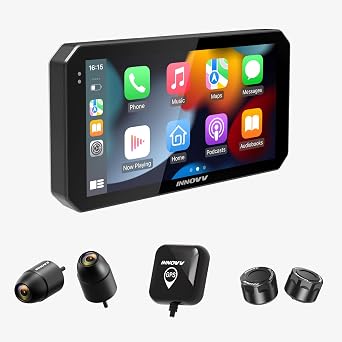 INNOVV N2 Motorcycle CarPlay & Android Auto, 6" Gloved Touch Screen GPS Navigation, 2K+2K Front & Rear Dash Cam, IP67 Waterproof, 24H Parking Mode, OTA Update, with Tire Pressure Monitoring