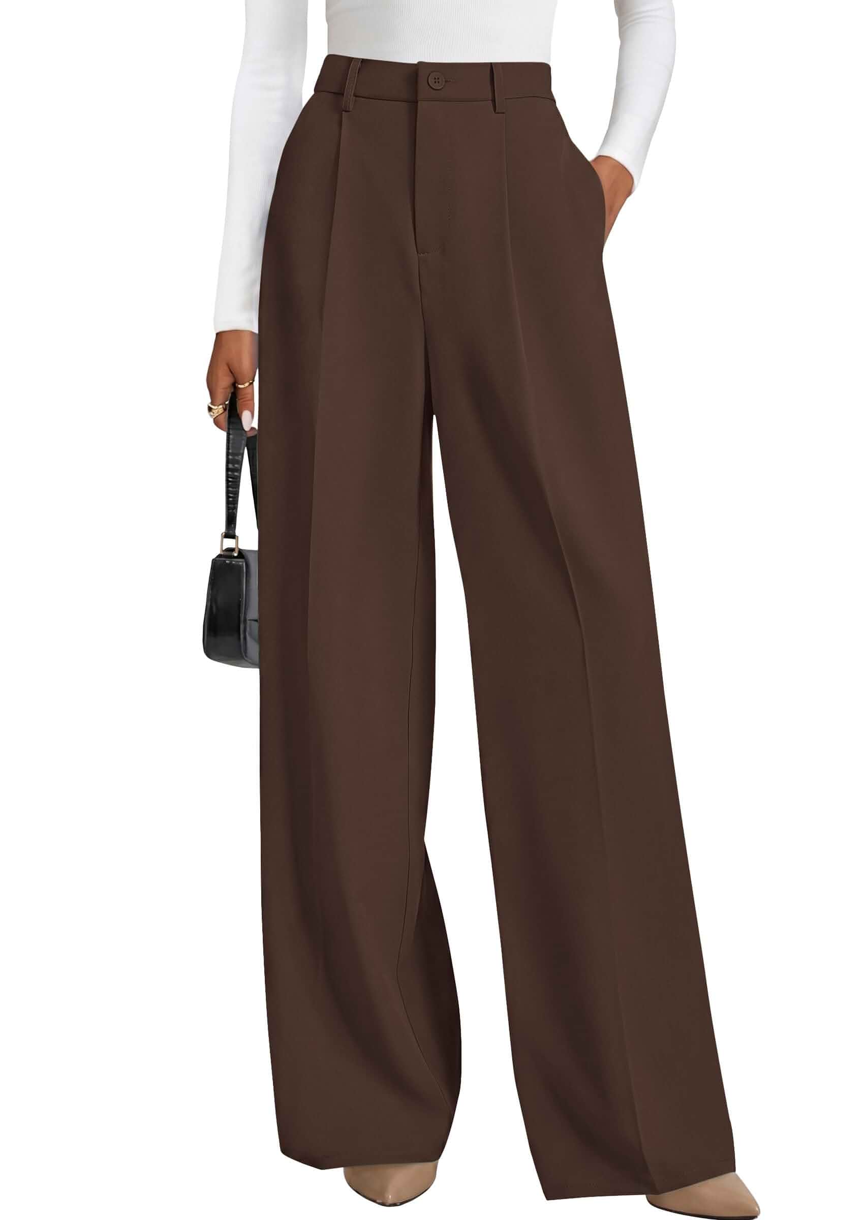 PRETTYGARDEN Women's Flowy Wide Leg Dress Pants Soft Tailored High Waisted, Palazzo Pants Dressy , Pleated Work Office Trousers Slacks, Business Casual Outfits & Daily Wear