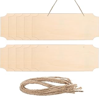 MECCANIXITY Hanging Wood Sign with Rope, 10"x4" Blank Rectangle Wooden for Painting, DIY Project, Door Hanger, Making Sign, Crafts, Pack of 10