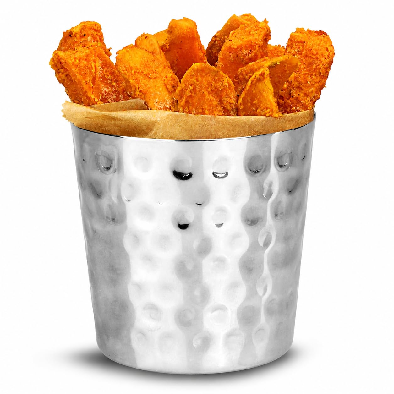 Dine@Drinkstuff Silver Hammered Chip Cup - Stainless Steel Serving Cup - 8.5Cm X 8.3Cm - Ideal For Presenting Sides - Professional Quality & Dishwasher Safe - Used In Pubs & Restaurants Nationwide