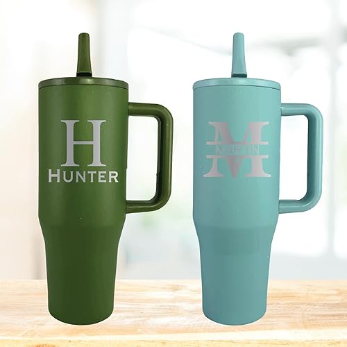 Miniatura 2 de Regalo con monograma personalizado, grabado con láser, aislado al vacío, vaso de 40 onzas con tapa, vaso con monograma personalizado, taza con