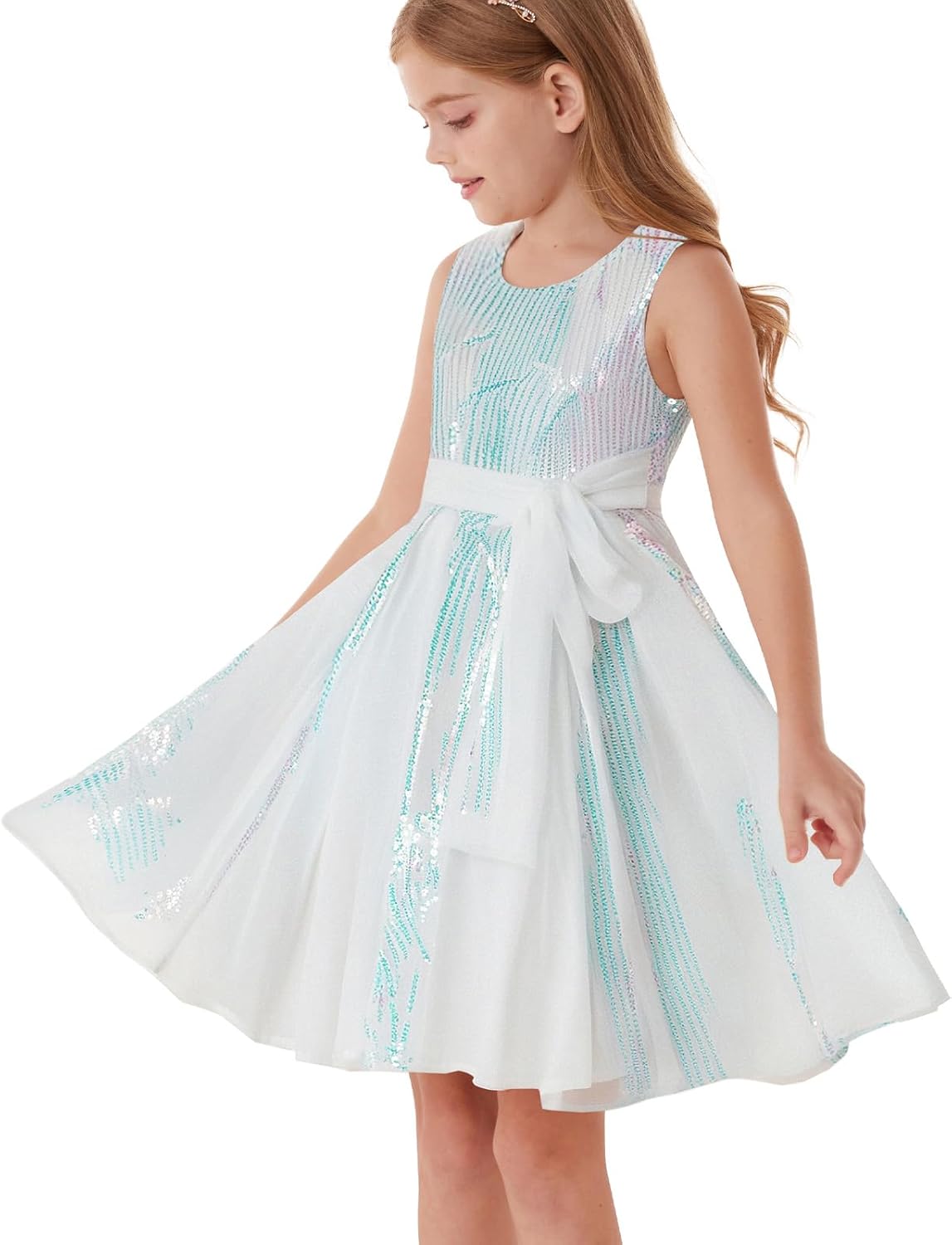 GRACE KARIN Gold Dress for Girls Sparkly Sequin Fancy Party Formal Homecoming Birthday Sleeveless