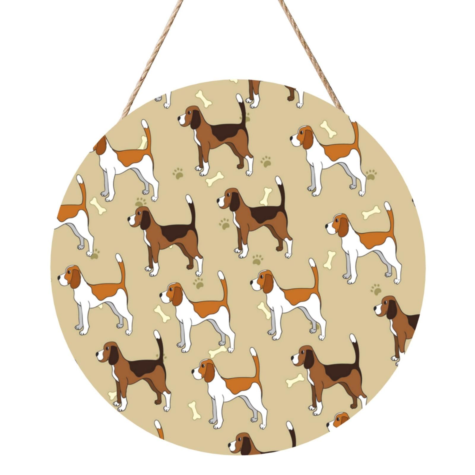 InOmak Cartoon Cute Clever Beagle Pet Animal, Round Wood Panel Painting 12 in, Wall Hanging Painting For Home