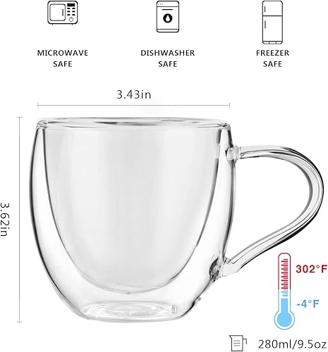 Miniatura 2 de CNGLASS Tazas de café de vidrio de doble pared con asa, tazas de café de vidrio aislado transparente de 10 onzas para bebidas calientes y frías,