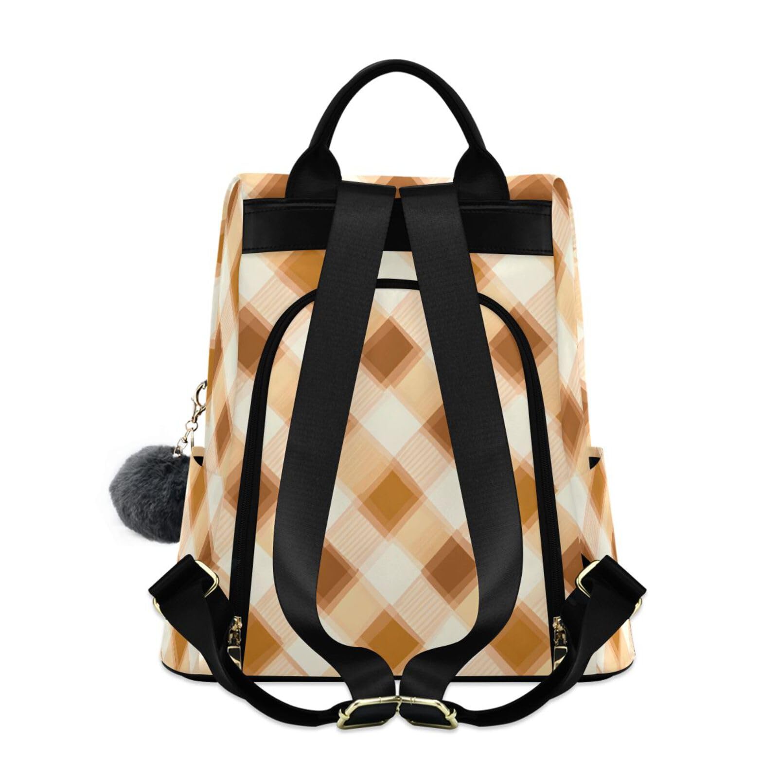 Brown Plaid Gingham Plaid Backpack for Women Anti Theft Large Fashion Travel Shoulder Bag Purse Rucksack Lightweight
