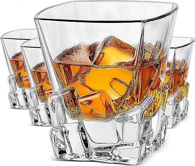 Image of PrimeWorld Whiskey Glass Set of 6 - 300ml | Premium Crystal-Clear Tumblers for Whiskey, Scotch, Bourbon, Cocktails & Spirits | Lead-Free, Heavy Base Old-Fashioned Glasses for Home Bar & Gifting