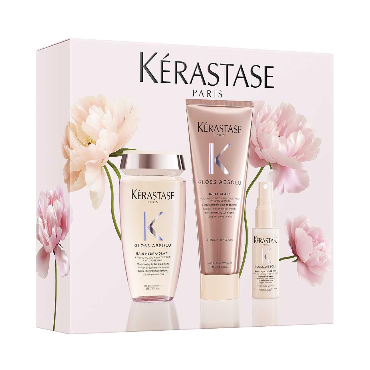 Kérastase Trio Spring Set Gloss Absolu 2026 545 ml - Pack Cabello Largo con Encrespamiento, Champú Bain Hydra-Glaze 250 ml, Insta-Glaze 200 ml y Anti-Frizz Glaze Milk 45 ml