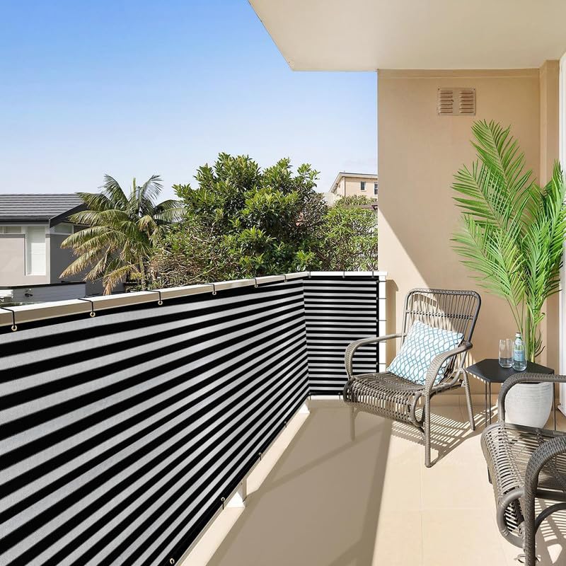 MetDeals HDPE Stripes Balcony Safety Net with Polyester Webbing for Railing | 85% Sun & UV Blockage Balcony Safety Net with Eyelet & Cable Tie for Easy Installation(Black&White, 1X2 MTR)-image-21