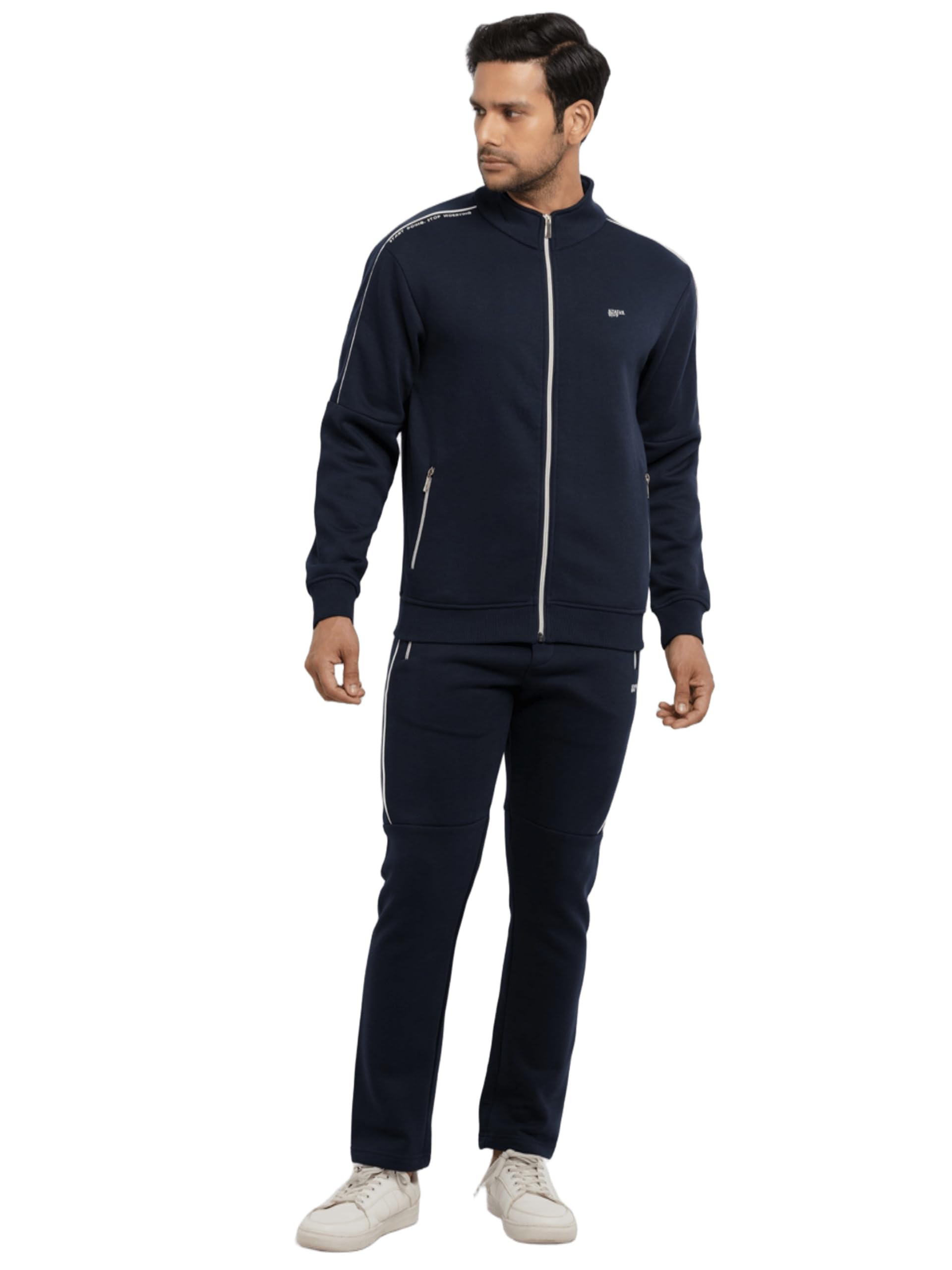 Men Navy Regular Fit Cotton Blend Tracksuit-image-44