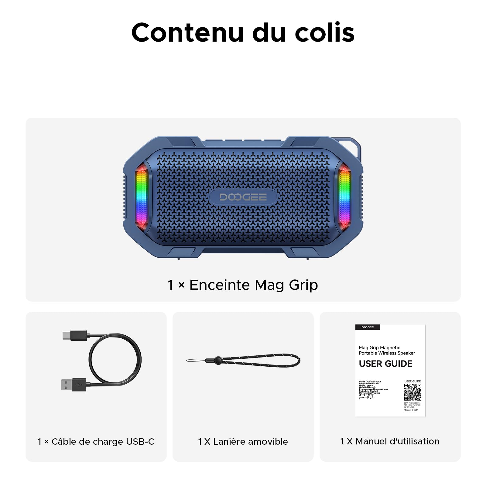 Enceinte Bluetooth Portable Puissante avec Magnétique, TWS Stéréo, 10 Modes RGB, IP67 Etanche, Enceinte d’extérieur Ultra-Portable avec Son Haute Fidélité, pour Fête, Vélo (Bleu)