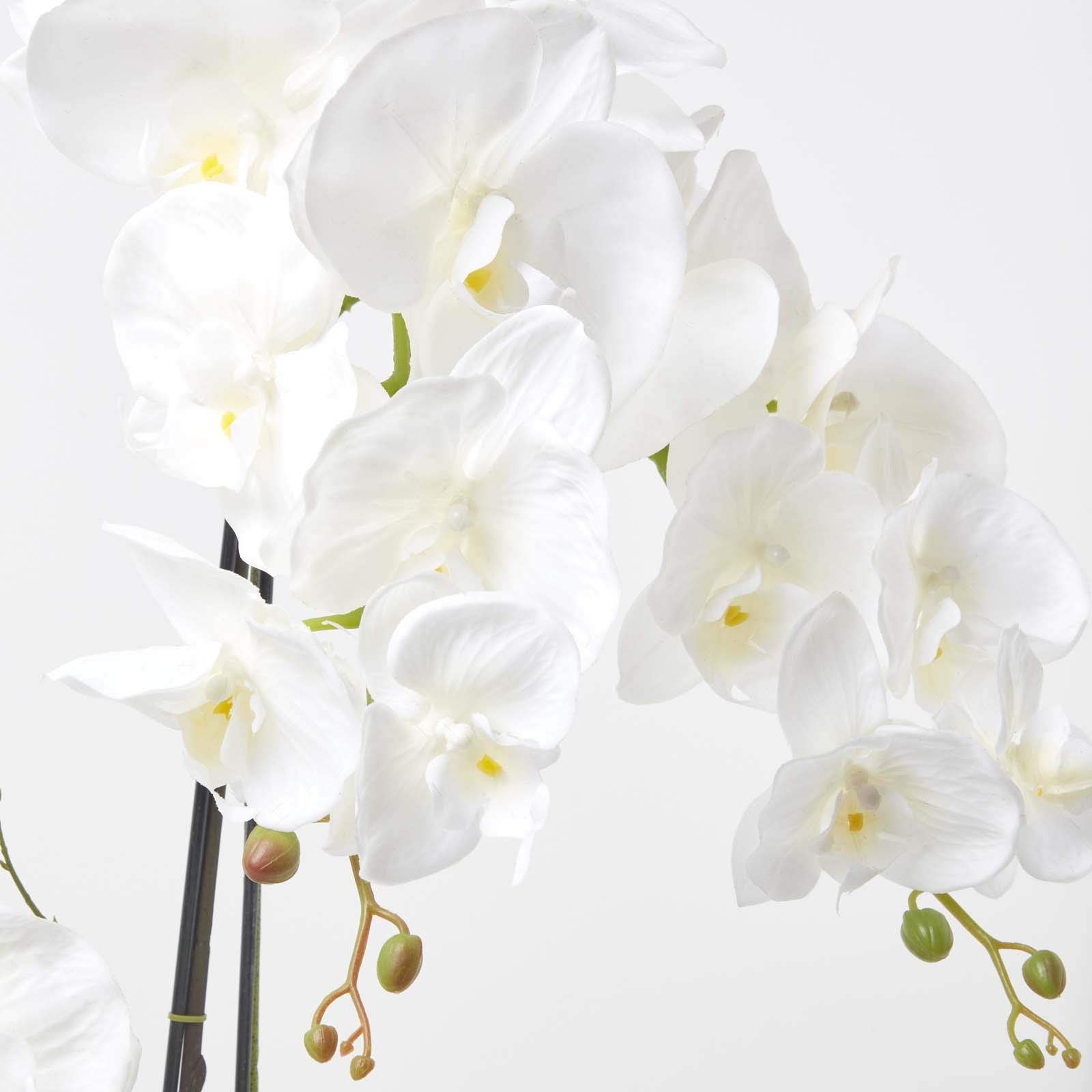 Homescapes extra große Kunstorchidee im Topf, hochwertige künstliche Orchidee mit weißen Blüten, XXL-Deko-Orchidee Phalaenopsis im dunklen Keramiktopf, dekorative Kunstblume, 82 cm hoch
