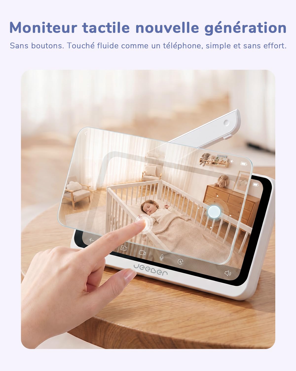 Écran Tactile 6.5" & Écran partagé, WiFi Babyphone Caméra, App, 360° | Zoom à deux doigts & Zoom 5X, 4MP, HDR Vision Nocturne, Audio bidirectionnel, Détection des pleurs & température Caméra Bébé