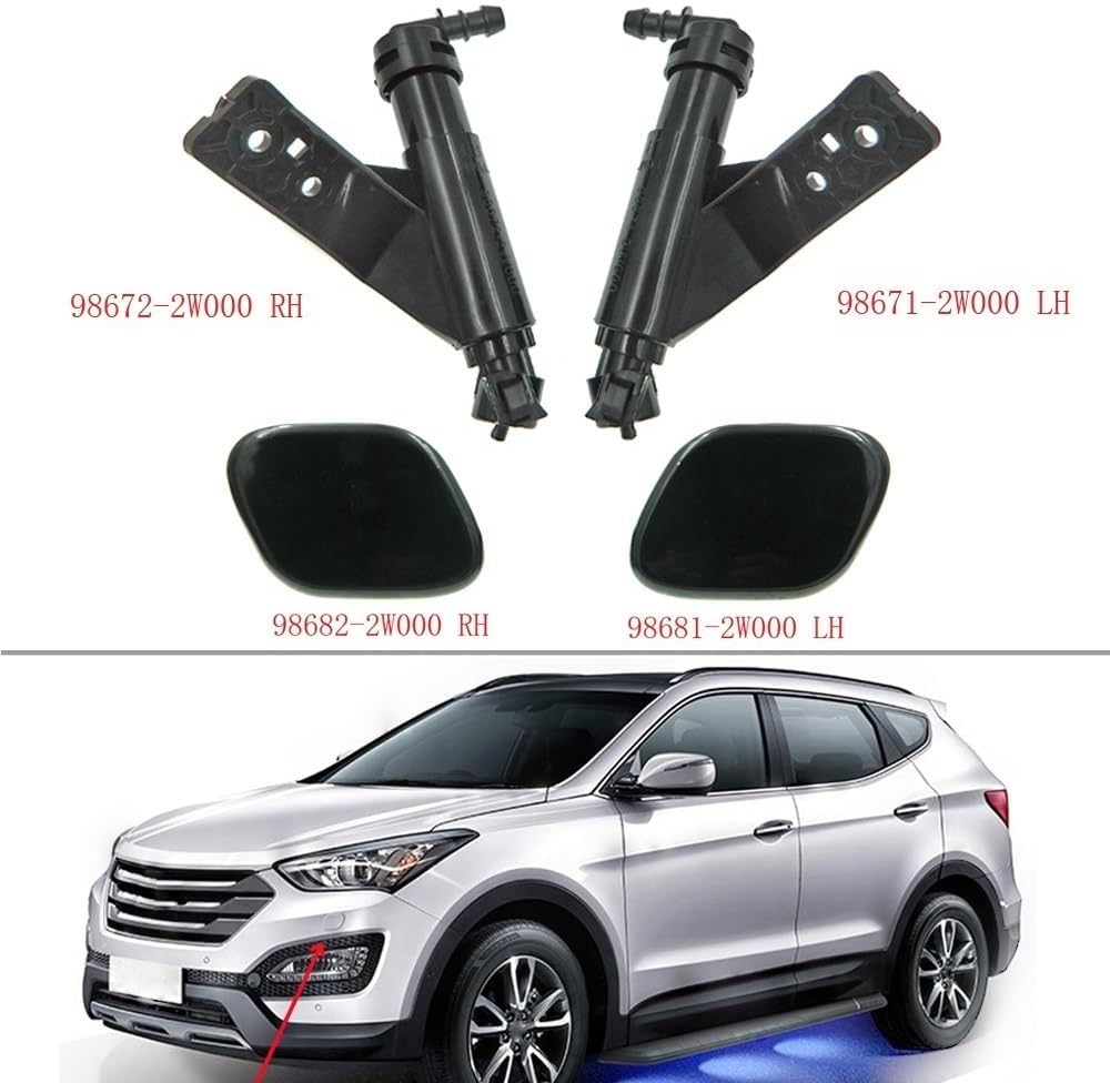 Headlight Sprayer Compatible With Hyundai For Santa Fe DM 2013 2014 2015 98671-2W000 98672-2W000 Car Headlight Headlamp Washer Nozzle Jet Cap Cover(SET)