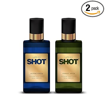 Layerr Shot Alpine Fresh and Forest Spice | Long Lasting Body Spray | Combo Pack of 2 | for Men | 130ml