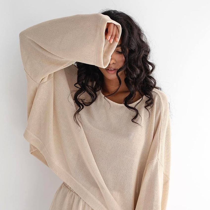 Women's oversized long sleeved shorts aesthetic sleepwear casual sports cotton set3