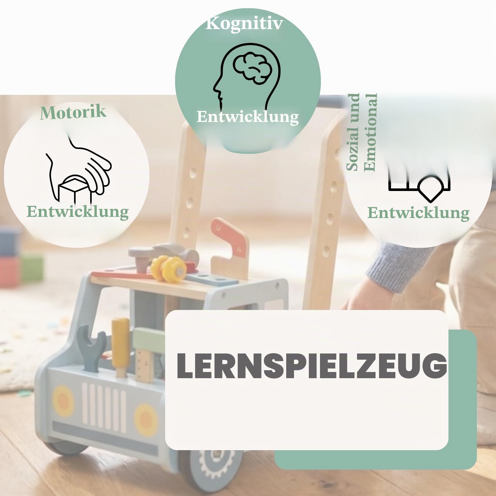 TOOKY TOY Lauflernwagen Werkbank FSC Holz: Laufwagen mit Werkzeug Spielzeug für Kinder, Montessori Lernspielzeug, Fördert Motorische, Kognitive, Soziale & Emotionale Entwicklung, Geschenk ab 3 Jahren