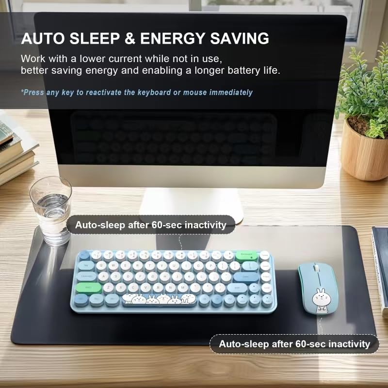 Image of FOPETT Wireless Keyboard and Mouse Cute Mouse and Keyboard 2.4G Wireless Keyboards with Colorful 68 Keys Typewriter Retro Round Keycap for PC, Laptop,Tablet,Computer Windows - Blue Colorful