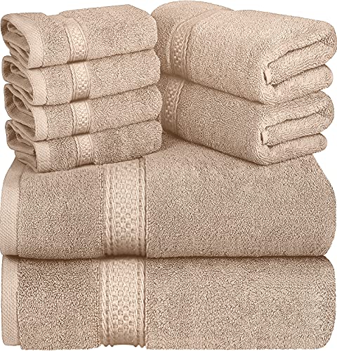Asiatique Linen – Premium 650 Gsm Luxury 8 Piece Beige Bath Towels Set – 100% Ring Spun Cotton Towels For Bathroom – 2 Bath Towels, 2 Hand Towels, And 4 Washcloths – Ideal For Home, Spa & Hotel #TOP29