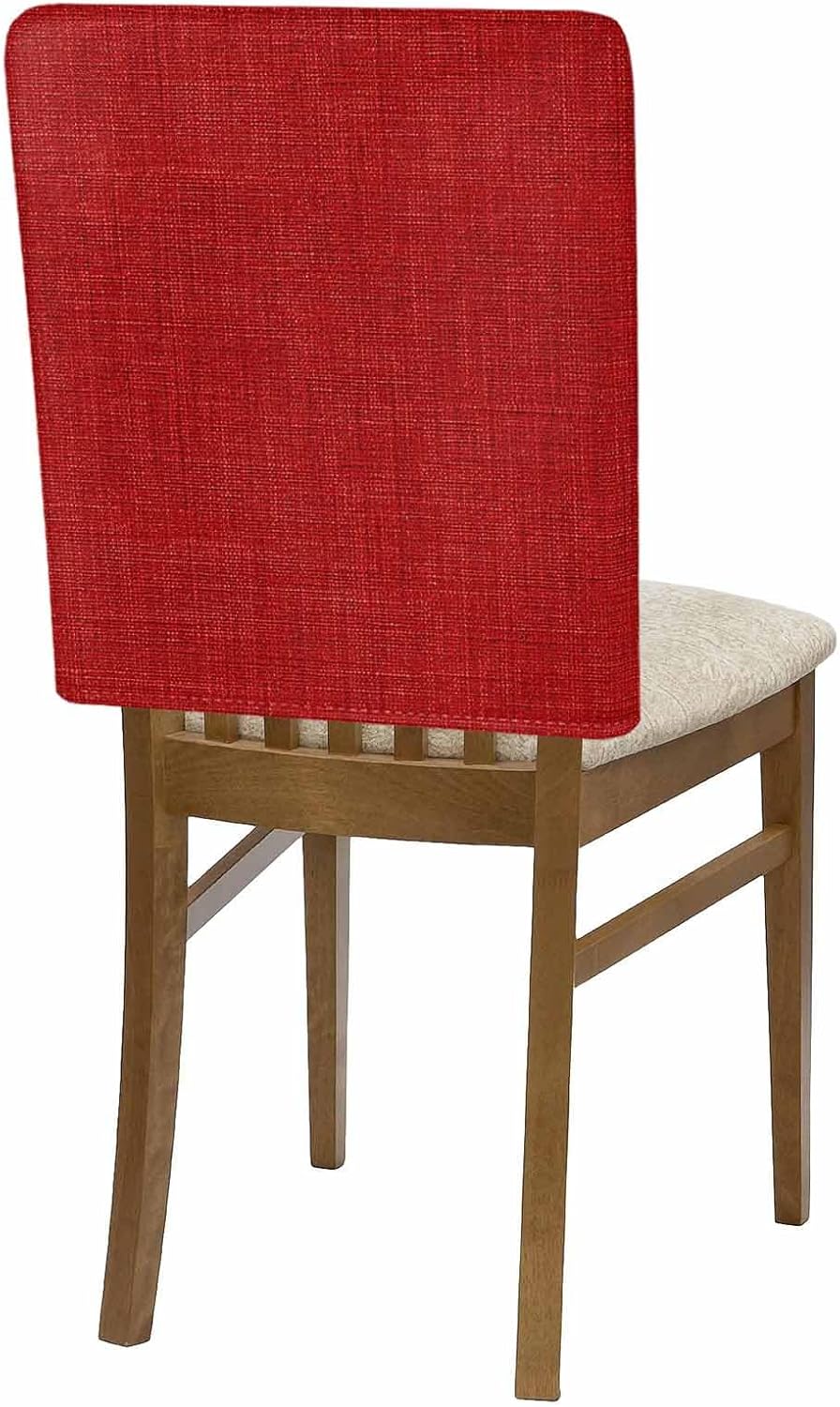 Vintage Red Chair Back Covers Set of 6, Dining Back Chair Cover Removable Washable Farmhouse Back Slipcovers, Retro Solid Color Linen Texture Kitchen Chair Protector for Wedding Party Housewarming