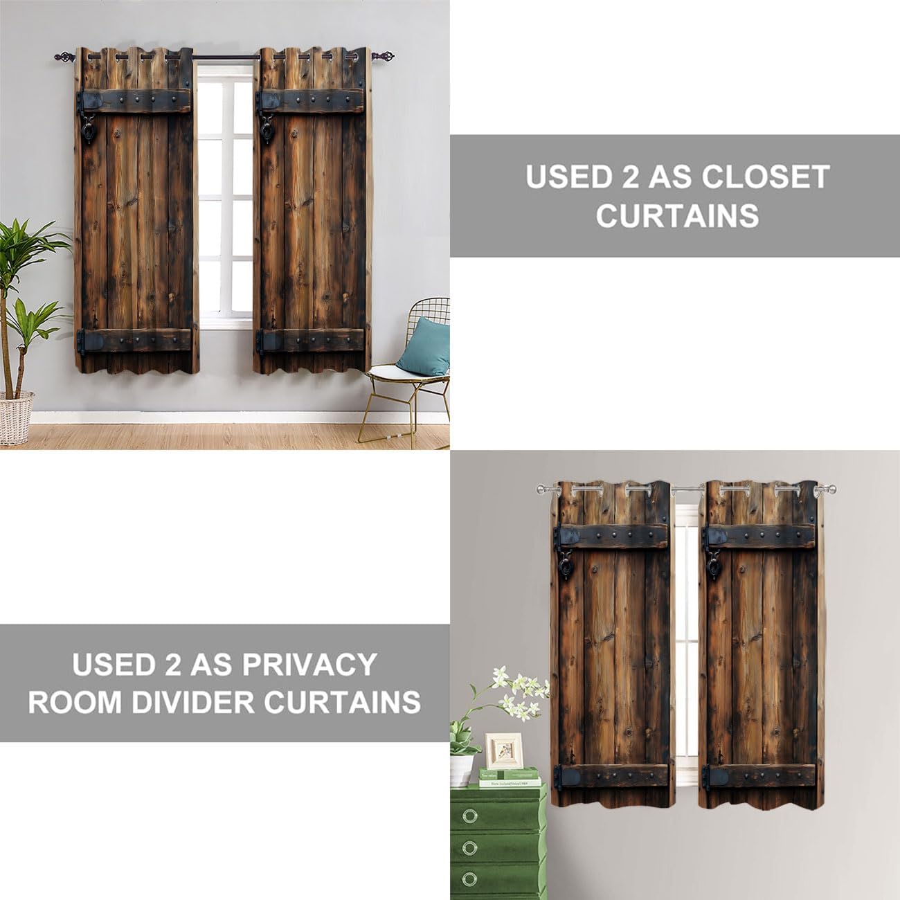 Old Wooden Gate Doorway Curtain Rustic American Countryside Wooden Room Divider Curtain for Kids Boys Girls Teens Room Decor, 1 Panel 34" W X 80" L