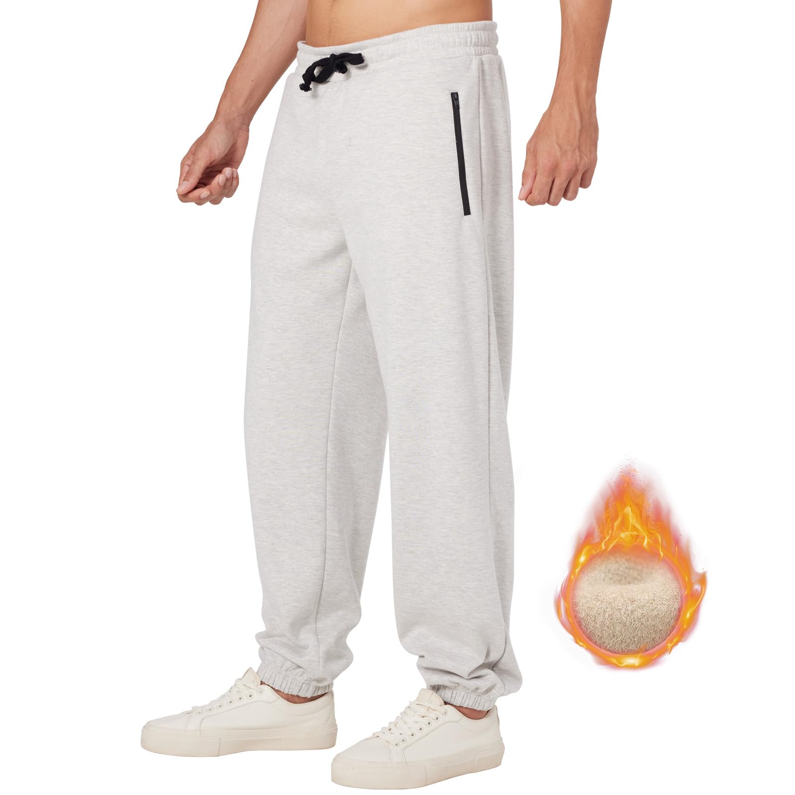 ineepor Pantaloni Tuta Uomo Invernali Pantaloni Termici Sportivi Uomo Felpata Pile Foderato Fleece Joggers Pantaloni Larghi Baggy Cerniera Tasche Laterali