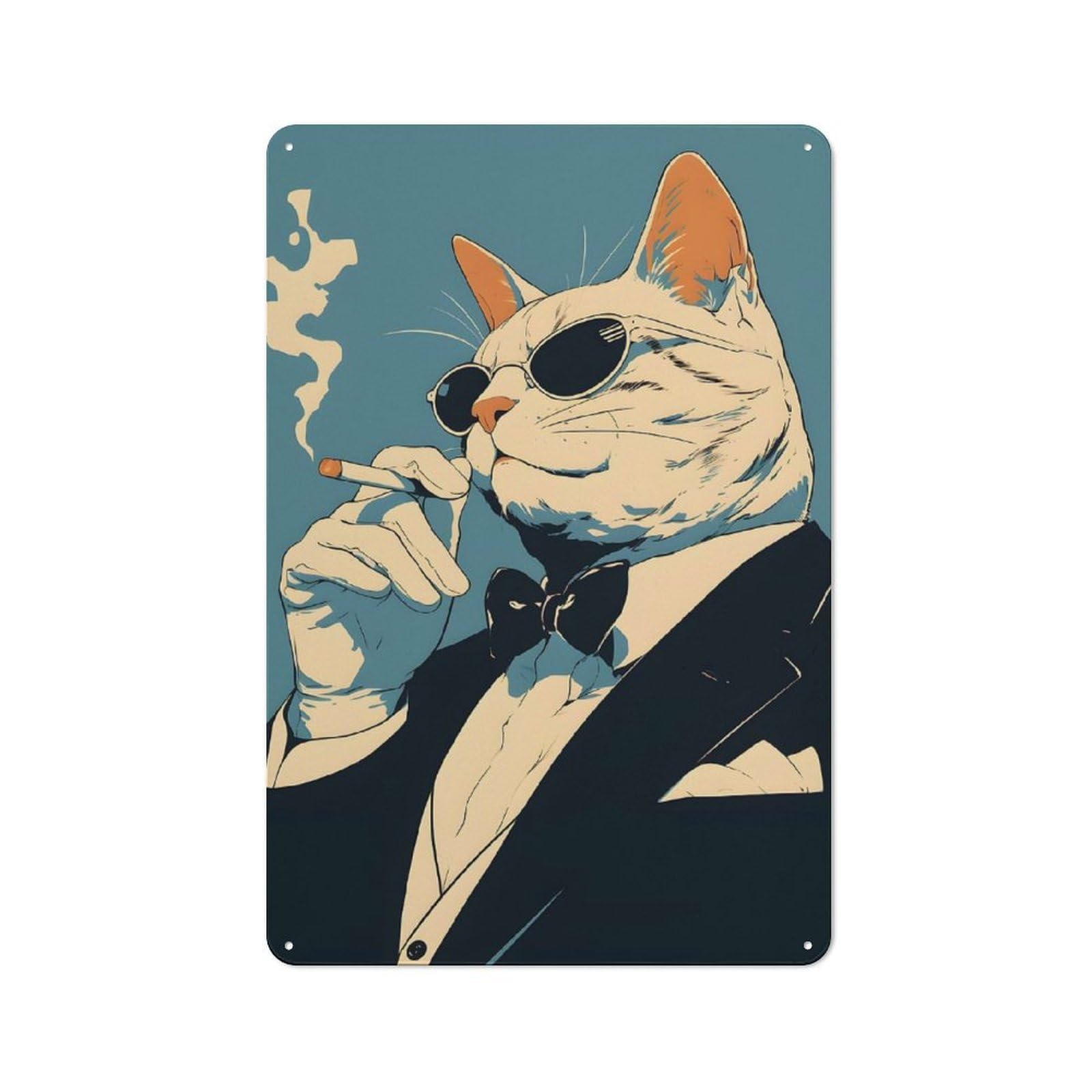 Junmoney Style-7 Vintage Mafia Cat Smoking Cigarette Bistro Metal Sign 30X20cm, Bistro Wall Plaque For Takeaway, Bar, Kitchen Or Counter Area