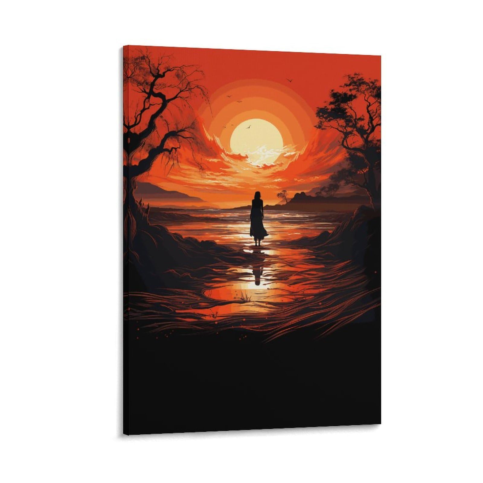 Canvas Wall Art for Living Room 16"x24" Modern Artwork Painting Pictures Hanging Canvas Prints Flowing Silhouette Aesthetic Wall Art for Bedroom Bathroom Office Wall Art Print Decor Flowing Silhouett