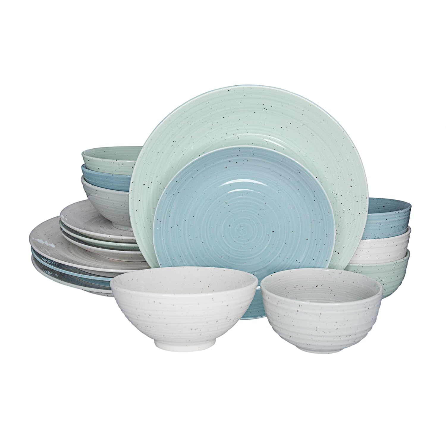 Sango Siterra Artist's Blend 16-Piece Stoneware Dinnerware Set - Service for 4, Mixed Matte Finish with Unique Speckled Design, for Everyday Dining & Entertainment, Dishwasher & Microwave Safe