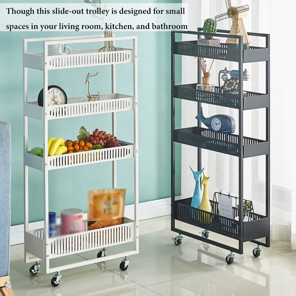 Carro de almacenamiento estrecho con ruedas, sistema de estantería móvil de 4 niveles para espacios pequeños, diseño extraíble para baño y cocina, ahorra espacio y fácil montaje