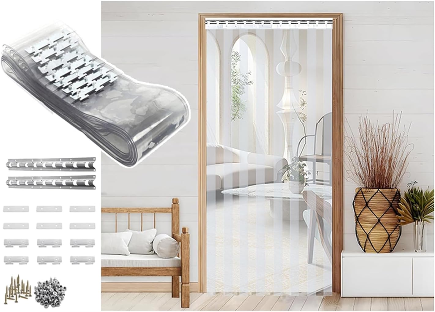 Energy Saving PVC Strip Curtain,Clear Vinyl Plastic Door for Freezer Room & Chiller,Thermal Insulated, Wind Block for Commercial Cooler(W240xH250cm/W94.49xH98.43in)