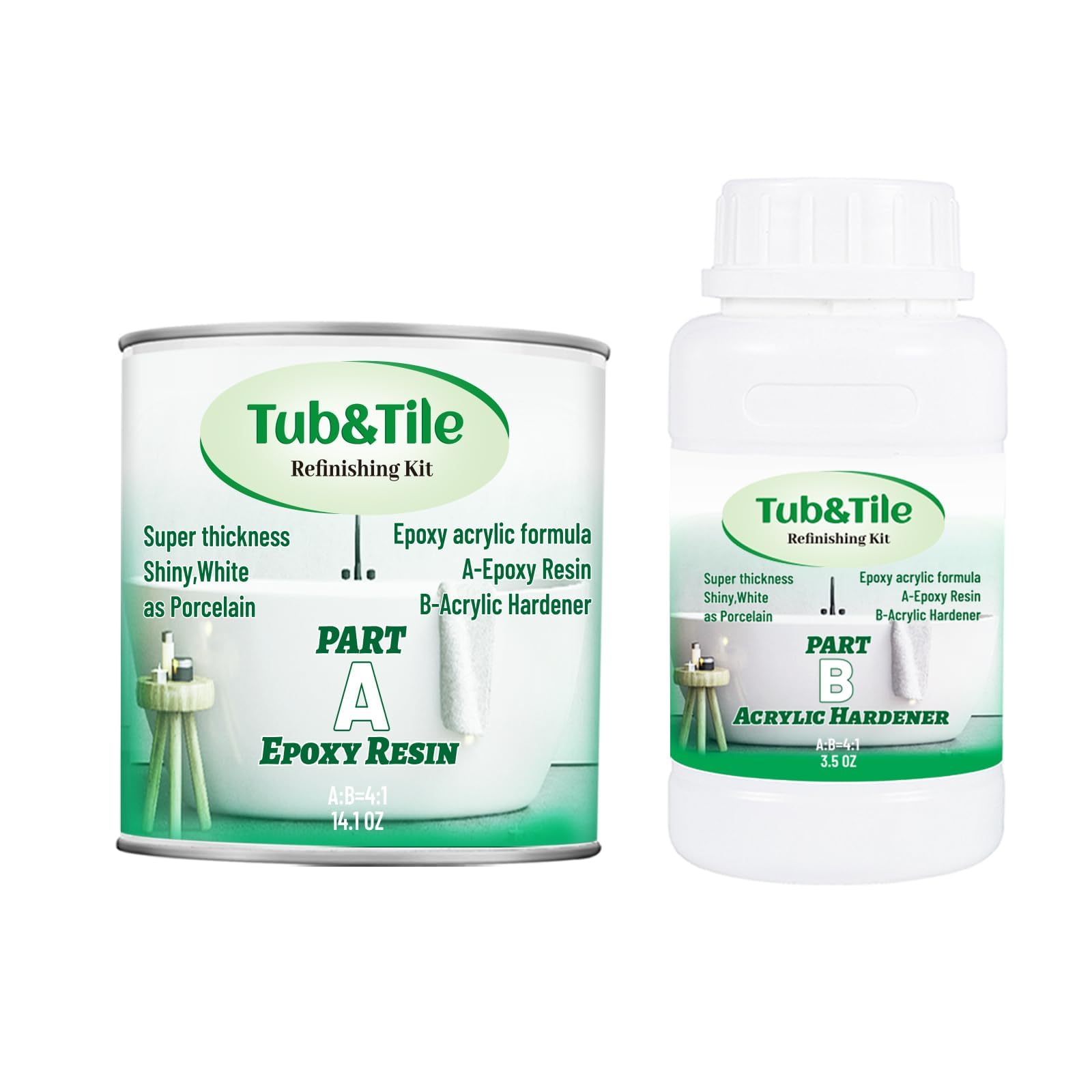 Tub and Tile Refinishing Kit, Paint for Restoration of Bathtubs and Tiles, Bathroom Kitchen Tile Tub Paint Refinishing Kit White (0.5KG)