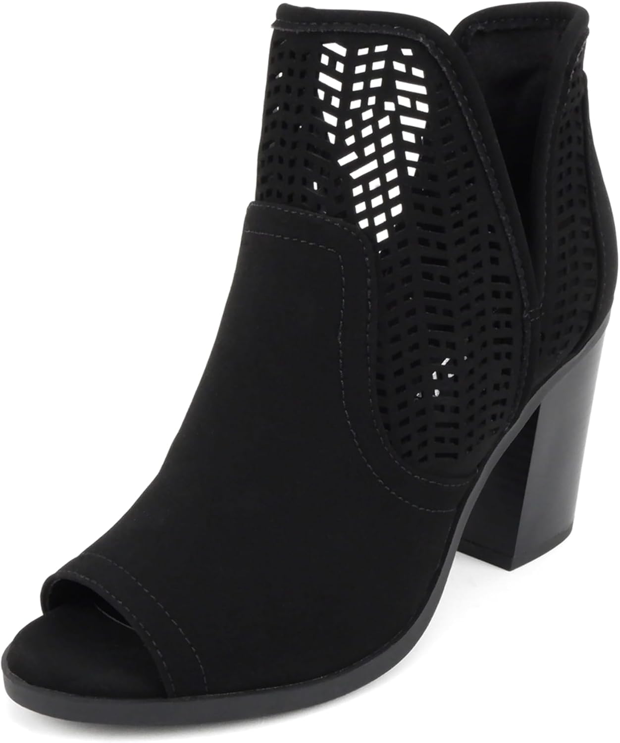 Soda Cathy ~ Women Peep Toe Closed-Back Geometric Cut High Heel Ankle Boots - Image 2