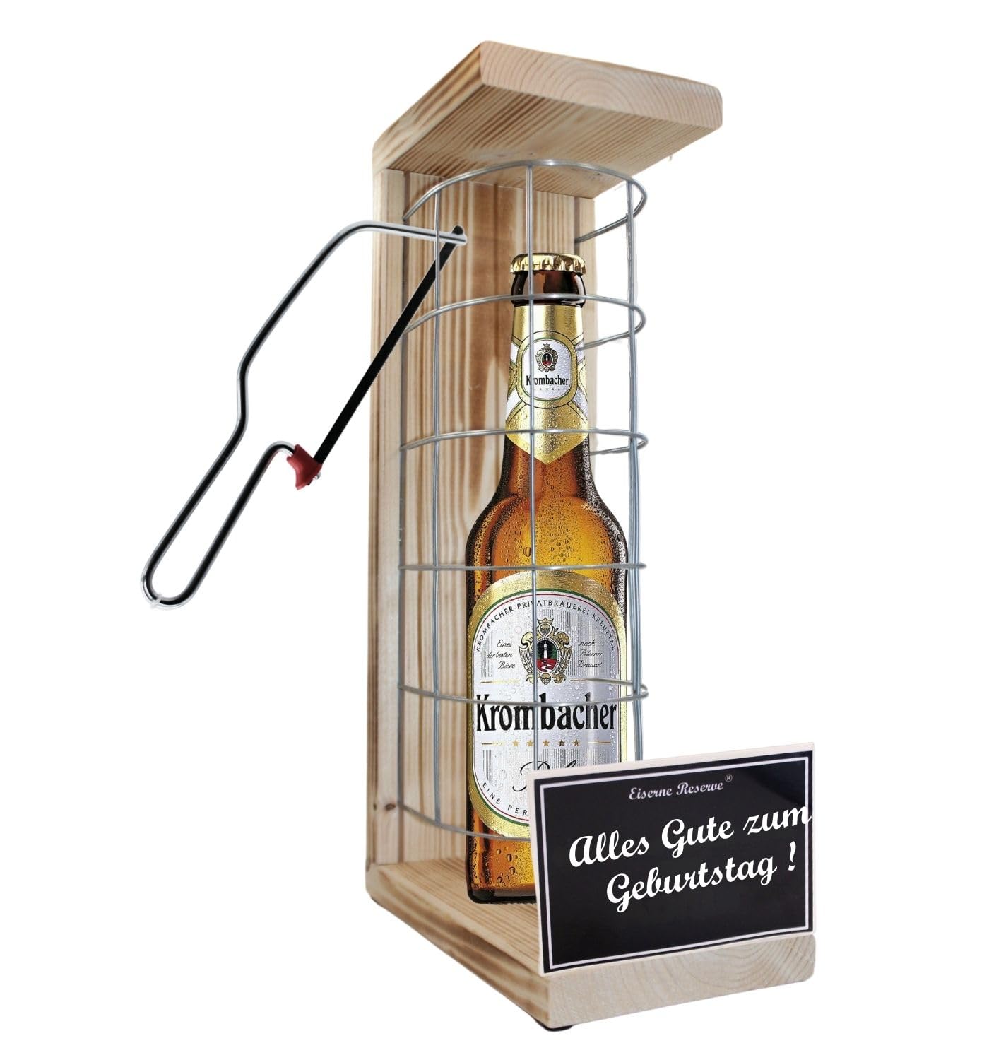 Krombacher - Biergeschenke für Männer lustig Geburtstag Geschenke - Krombacher Pils Eiserne Reserve Gitterkäfig Text s/w Alles Gute zum Geburtstag Bier (1 x 0.5 l)