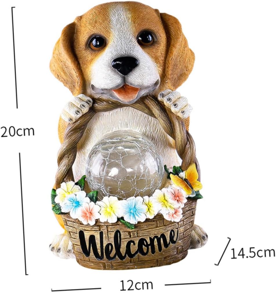 HANABASS 1pc Solar Powered Dog Statue Flower Basket Outdoor Garden Decor Chic Resin Craft for Courtyard and Lawn Unique Solar Lighting Adornment